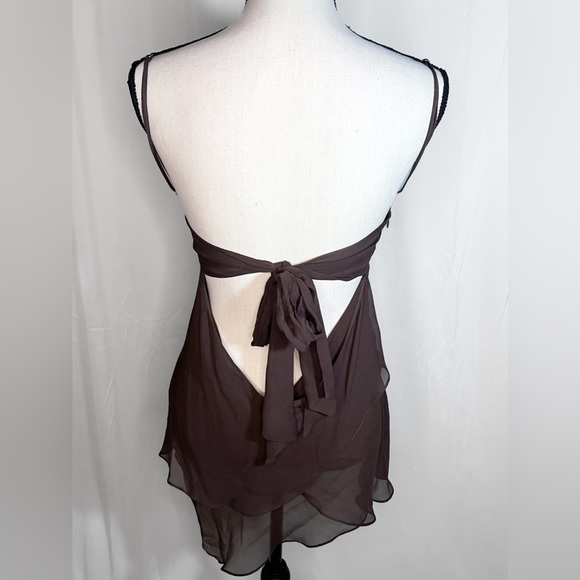 BCBG Max Azria Brown Beaded Silk Flowy Spaghetti Strap Top Size L - Picture 3 of 8